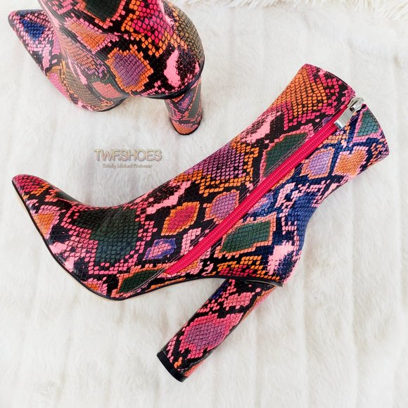 Hot Pink Multi 4" Chunky High Heel Ankle Boots - Picture 11 of 11